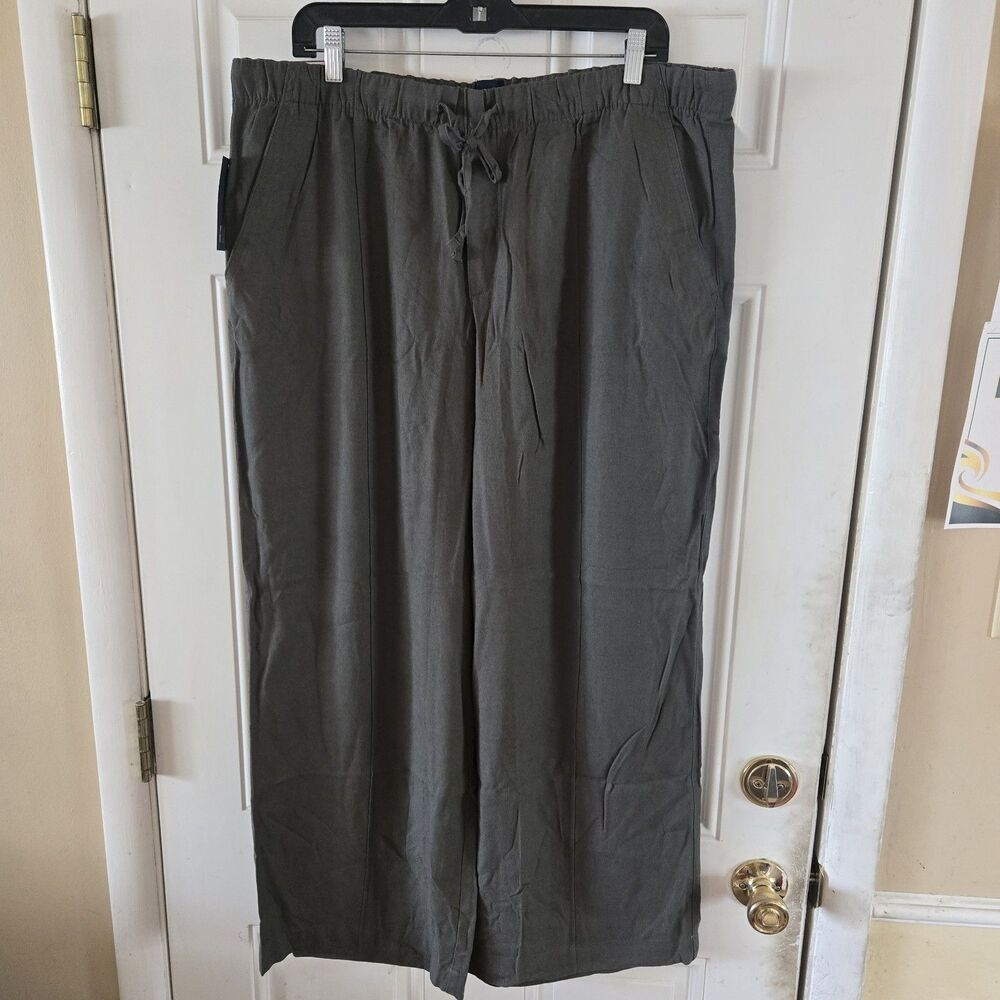 GAP Womens XL Pull On Linen Pants Olive Green Wide Leg Drawstring NWT New Relaxe